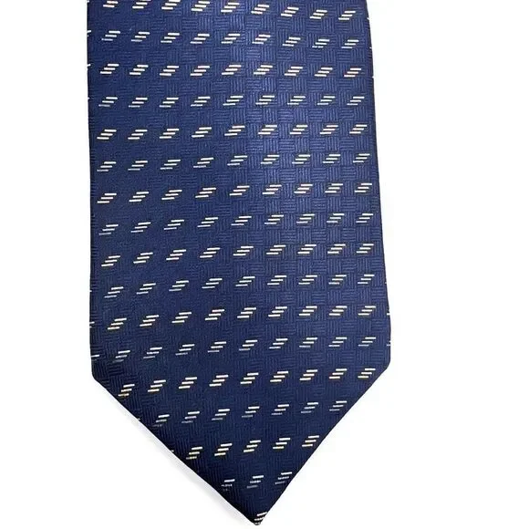 Vintage Bill Blass Silk Tie Blue and Light Yellow / Cream - Picture 2 of 8